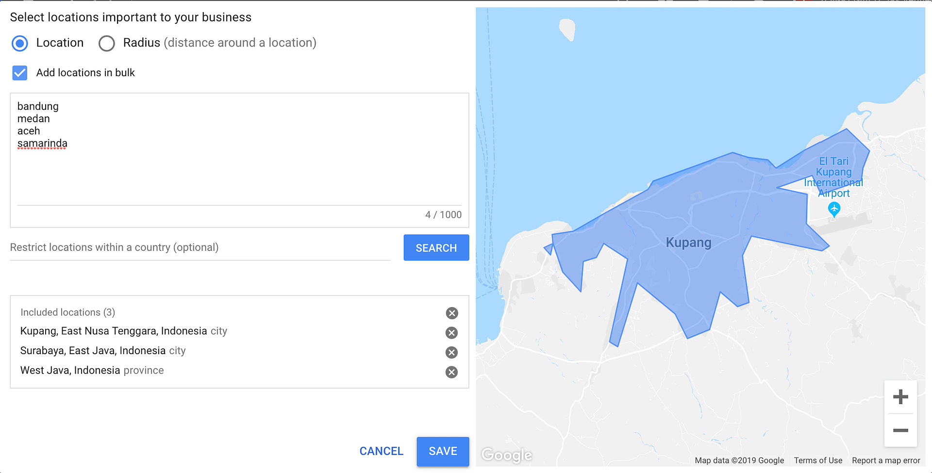 location and radius